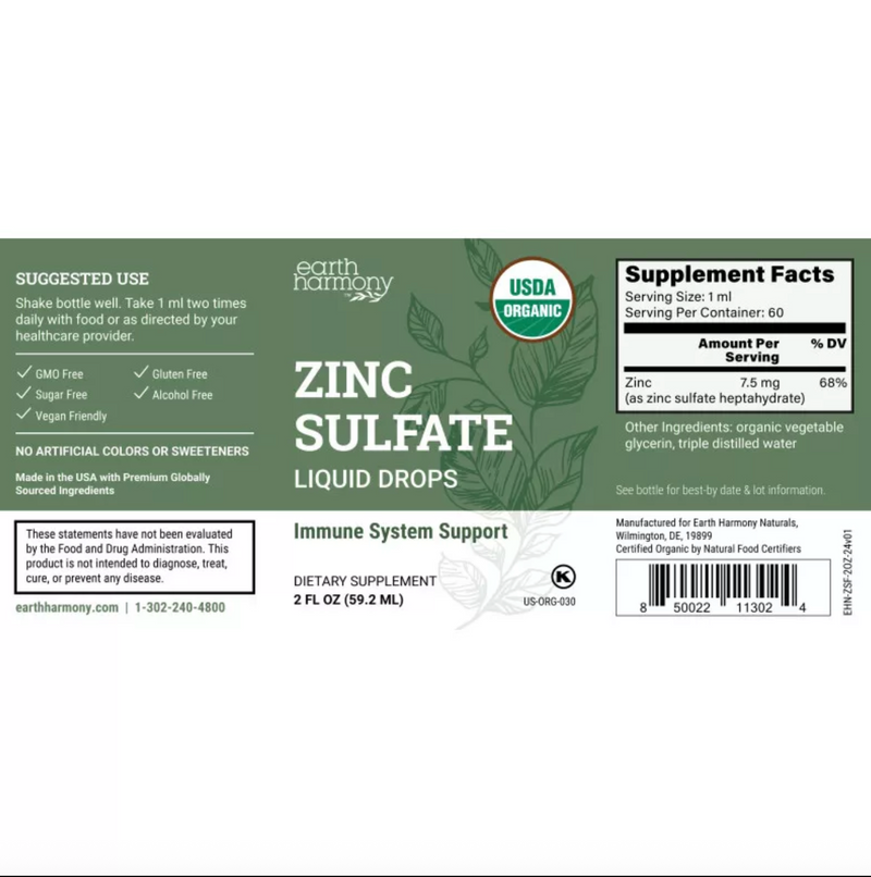 Liquid Zinc Sulfate, Earth Harmony- Cynk w Płynie