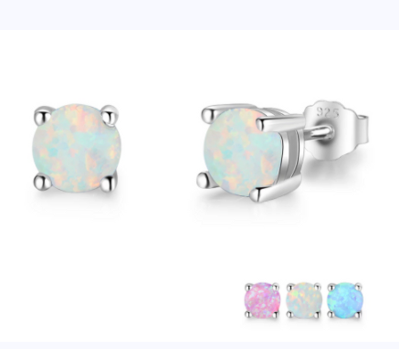 Kolczyki z opalem i tachyonem ze srebra próby 925 o średnicy 7 mm