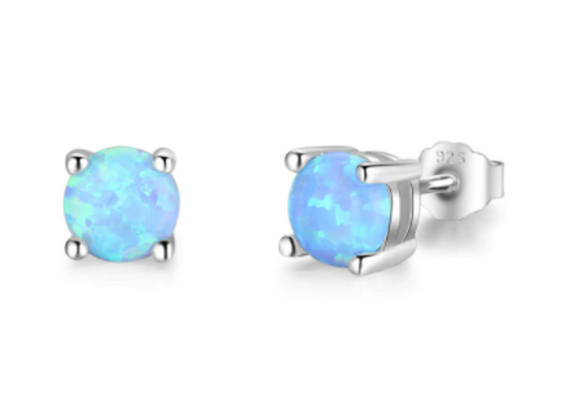 Kolczyki z opalem i tachyonem ze srebra próby 925 o średnicy 7 mm