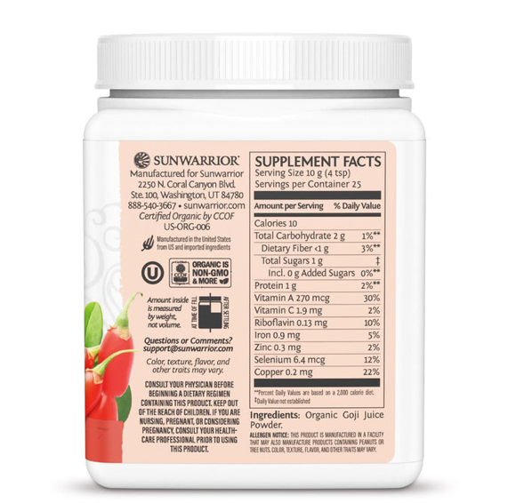 Sunwarrior - Ekologiczny sok z jagód goji w proszku 250 gramów (dodatek do szejków)